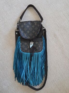 Repurposed Louis Vuitton Turqoise Fringe Bag